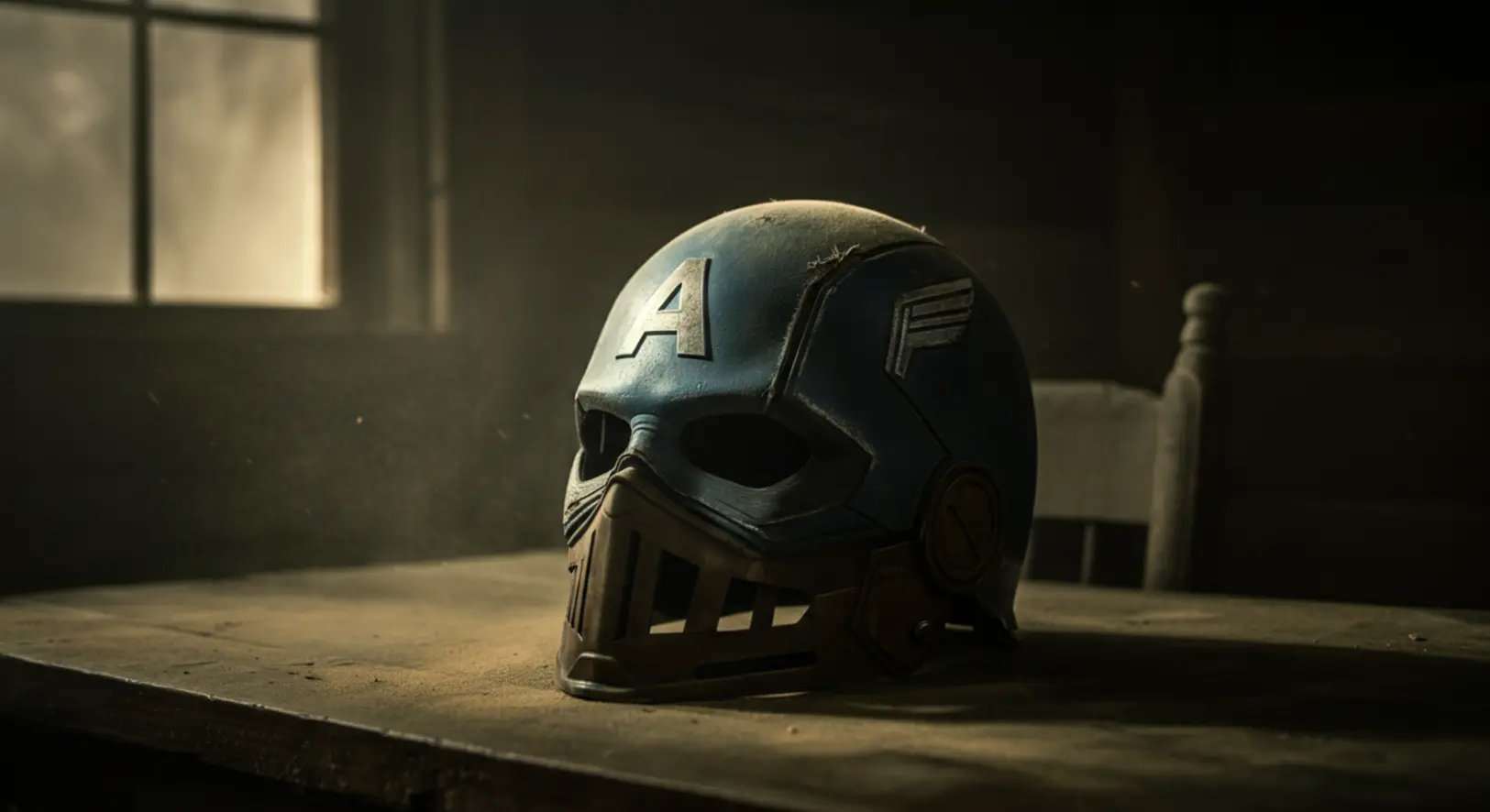 Steve Rogers Amerika Kapitány sisakja egy asztalon, utalva a visszatérésre az Avengers Doomsday filmben.