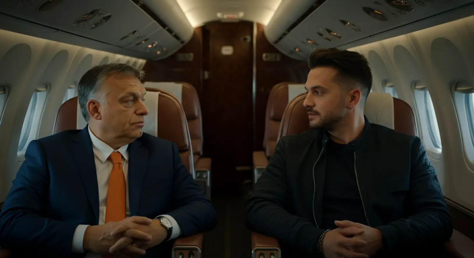 Bohár Dániel, a Megafon influenszere Orbán Viktor miniszterelnökkel beszélget a Törökországba tartó repülőgépen.