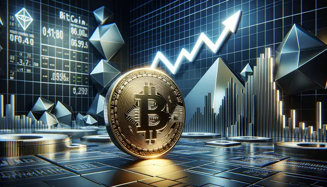 Bitcoin érme és emelkedő árfolyam grafikon modern szerkesztőségi stílusban, Bitcoin 2025 október témával