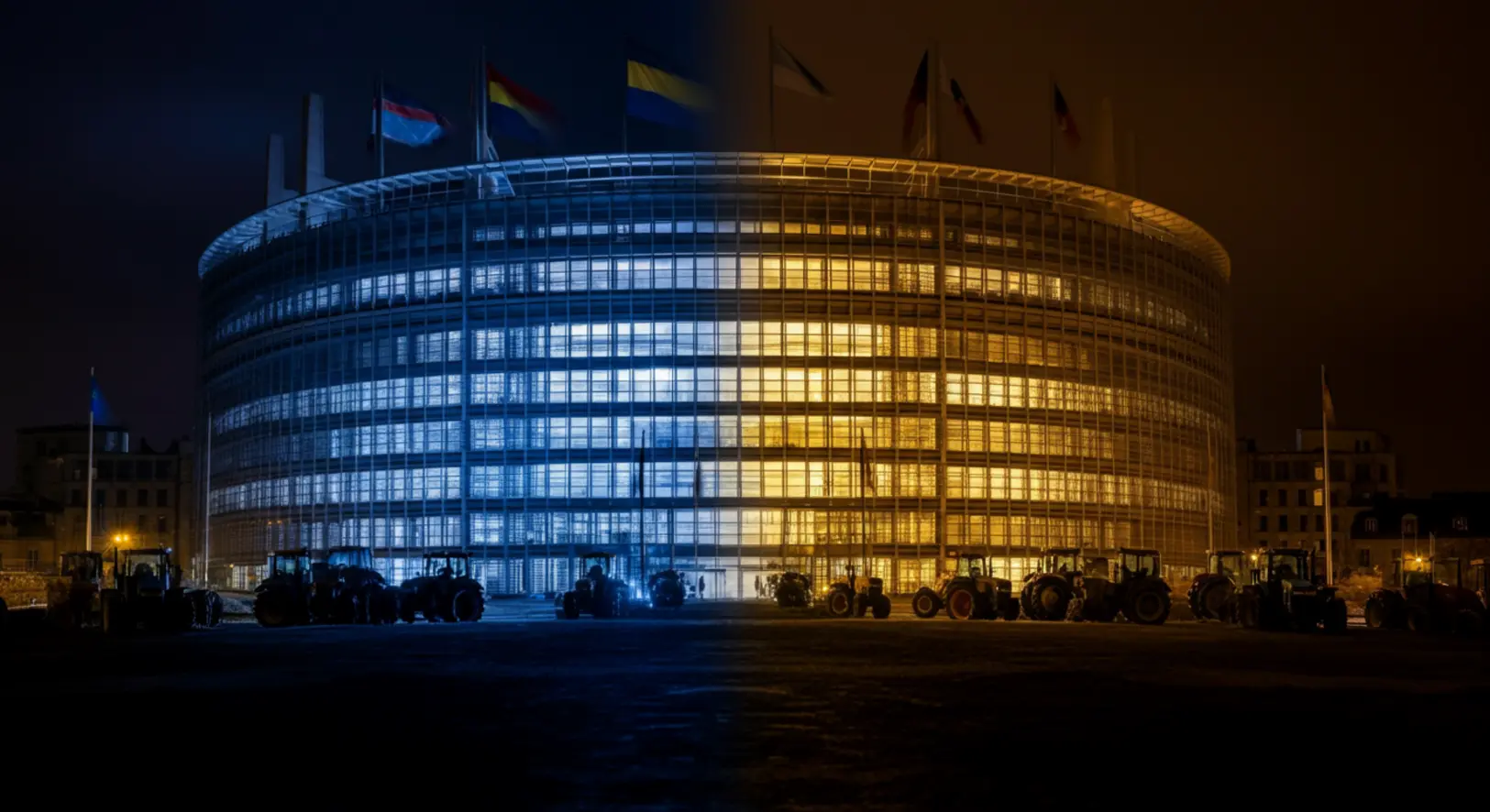 Az Európai Tanács épülete Brüsszelben az éjszakai órákban, a 2025-ös sorsdöntő uniós csúcs idején.