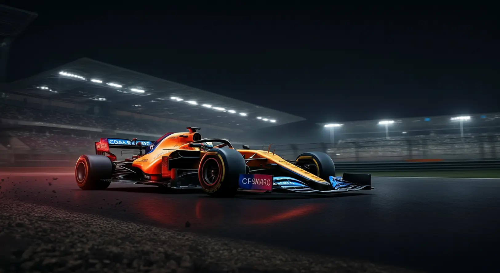 Oscar Piastri McLarenje száguld a kivilágított katari versenypályán éjszaka