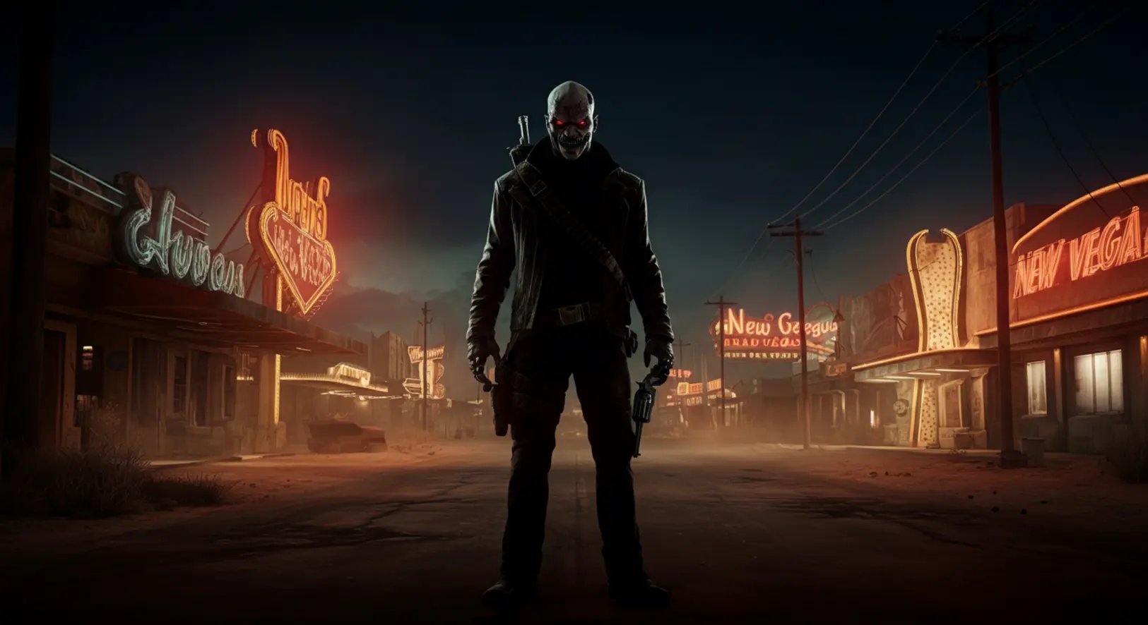 A Fallout sorozat 2. évadának hangulatképe a posztapokaliptikus New Vegas neonfényeivel.