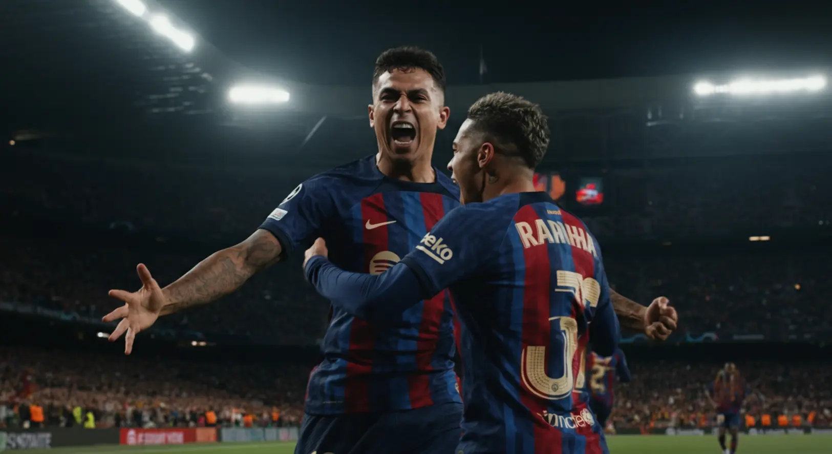 A Barcelona játékosai ünneplik a gólt az Atlético Madrid elleni rangadón a Camp Nouban.