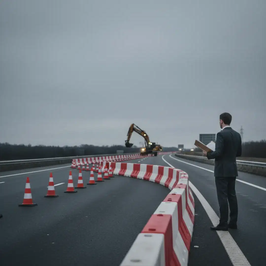 Szerkesztőségi fotó Lázár János autópálya- és közlekedési vitáiról, lezárt útszakasszal