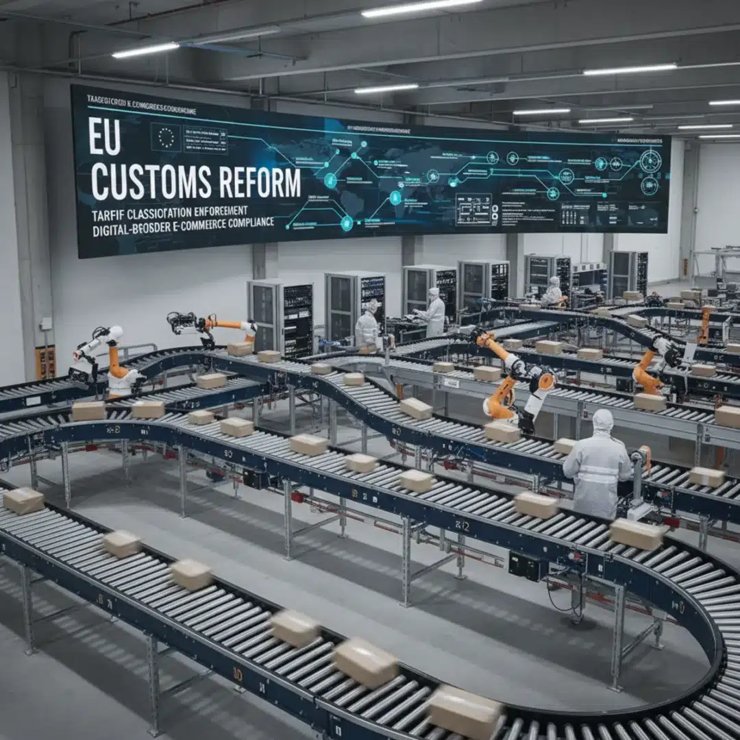 Szerkesztőségi fotó az online vásárlásokkal és vámkezeléssel kapcsolatos logisztikai folyamatokról az Európai Unióban