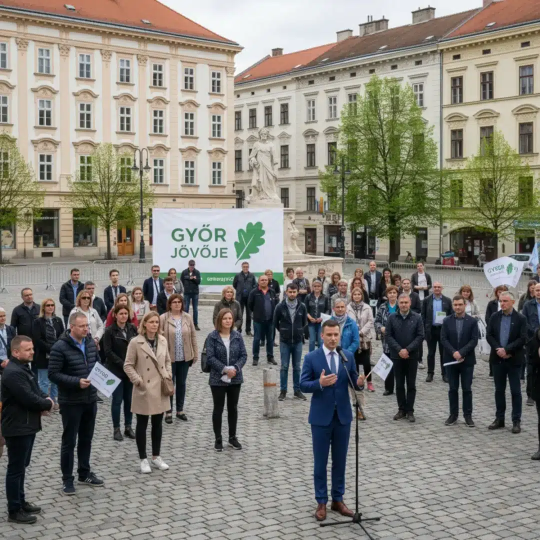Politikai rally Győrben, Magyar Péter a Bécsi kapu téren beszédet mond