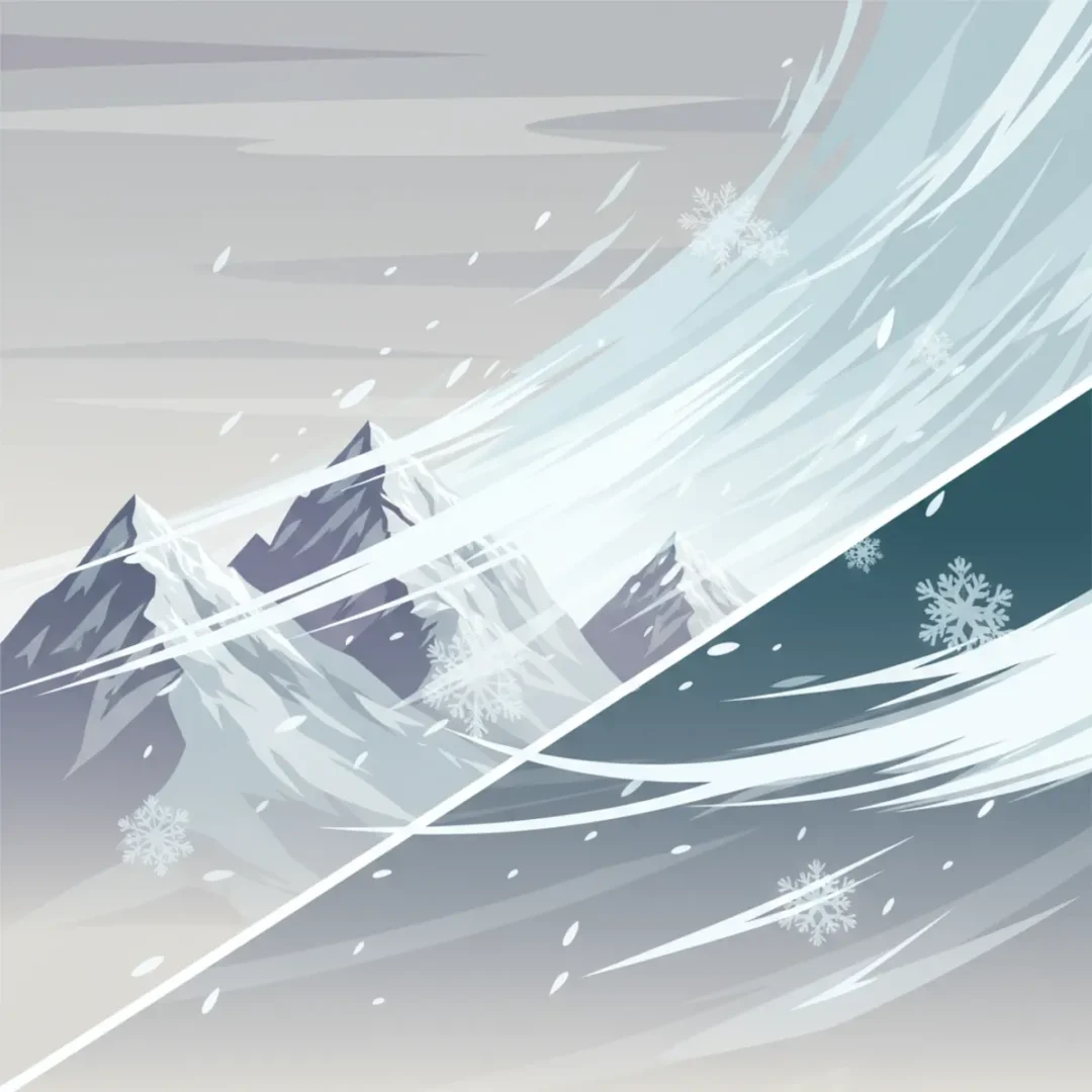 Szerkesztőségi fotó az időjárásról, amely egy hidegfrontot és havazást ábrázol