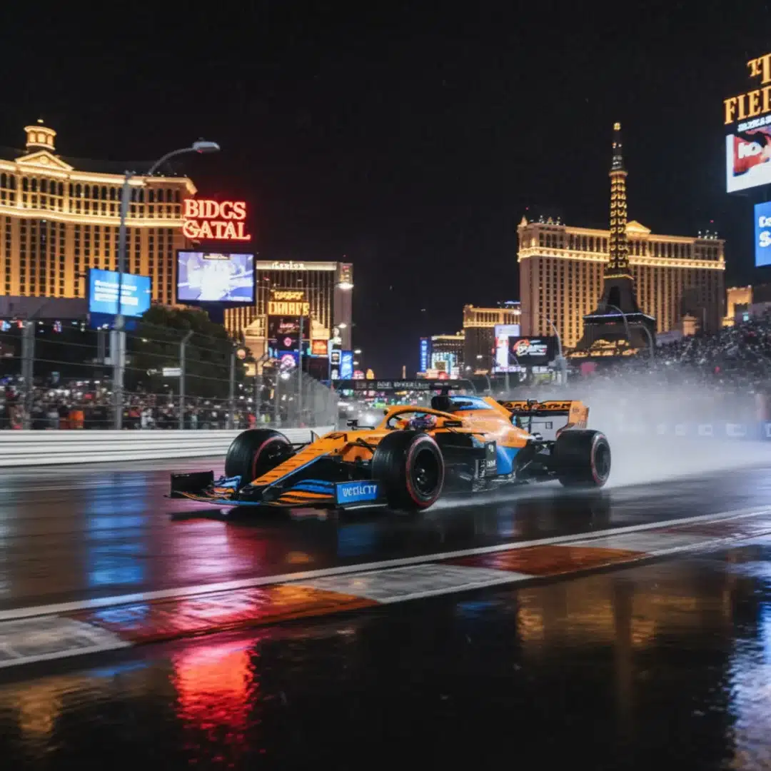 Lando Norris McLarenje a vizes Las Vegas-i aszfalton az időmérő edzésen