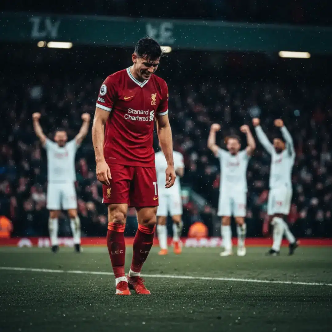 Szoboszlai Dominik csalódott arccal a pályán a Liverpool-Nottingham mérkőzésen