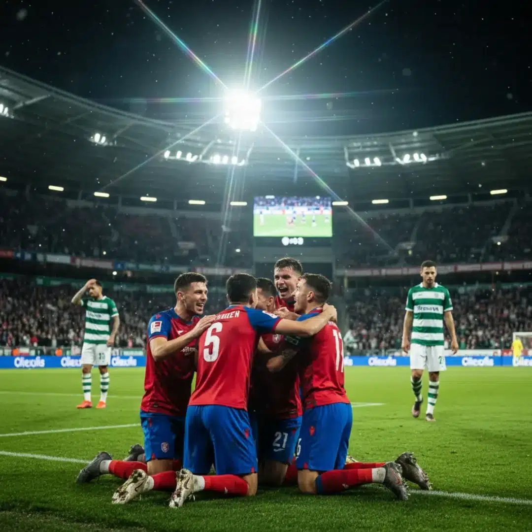 A Nyíregyháza Spartacus játékosai ünneplik a gólt a Ferencváros elleni mérkőzésen a Groupama Arénában