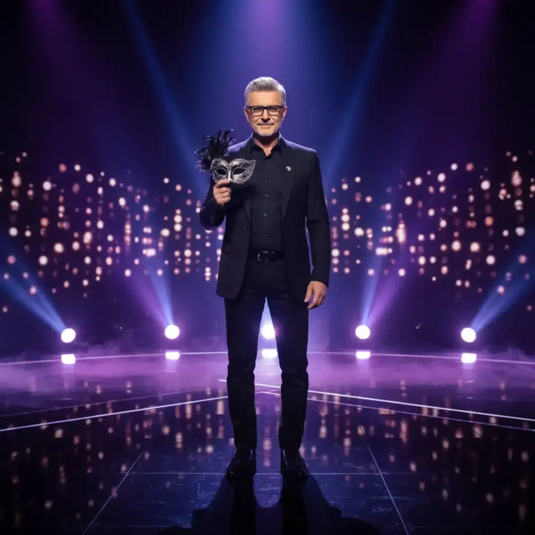 Jáksó László a TV2 stúdiójában maszkot tart a kezében