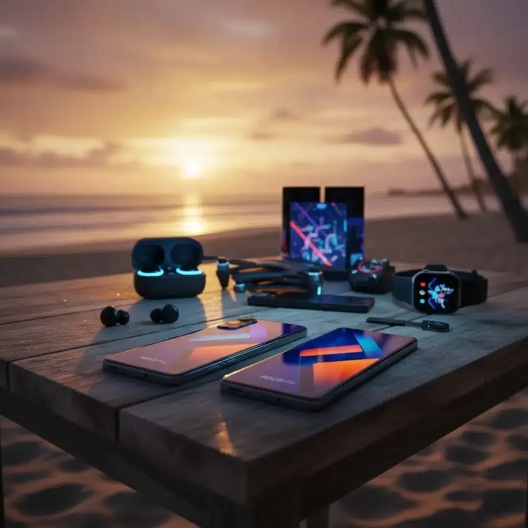 POCO F8 Pro és F8 Ultra csúcsmobilok Bali beach setupban