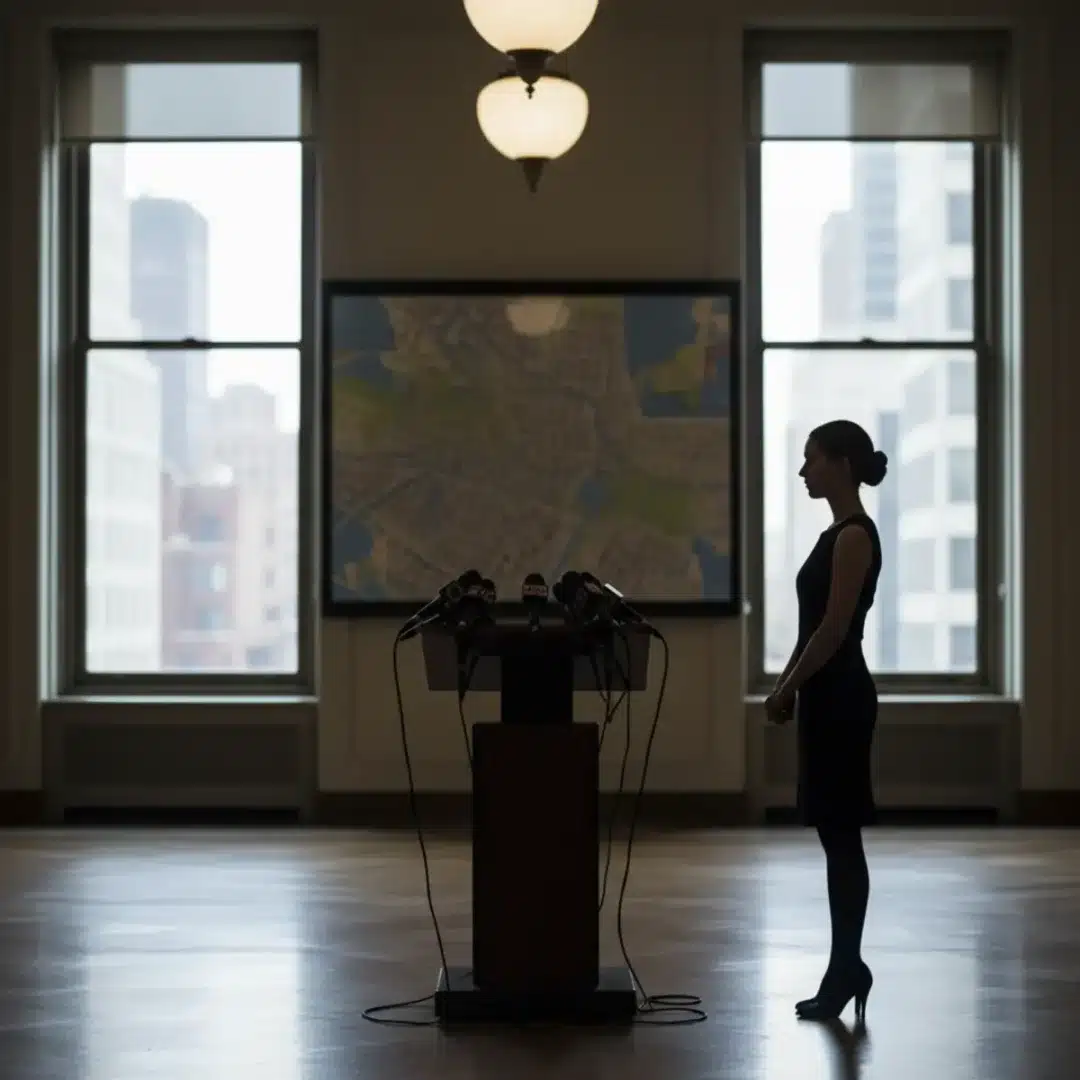 Szerkesztőségi fotó, amely semlegesen ábrázolja Zohran Mamdani győzelmének témáját