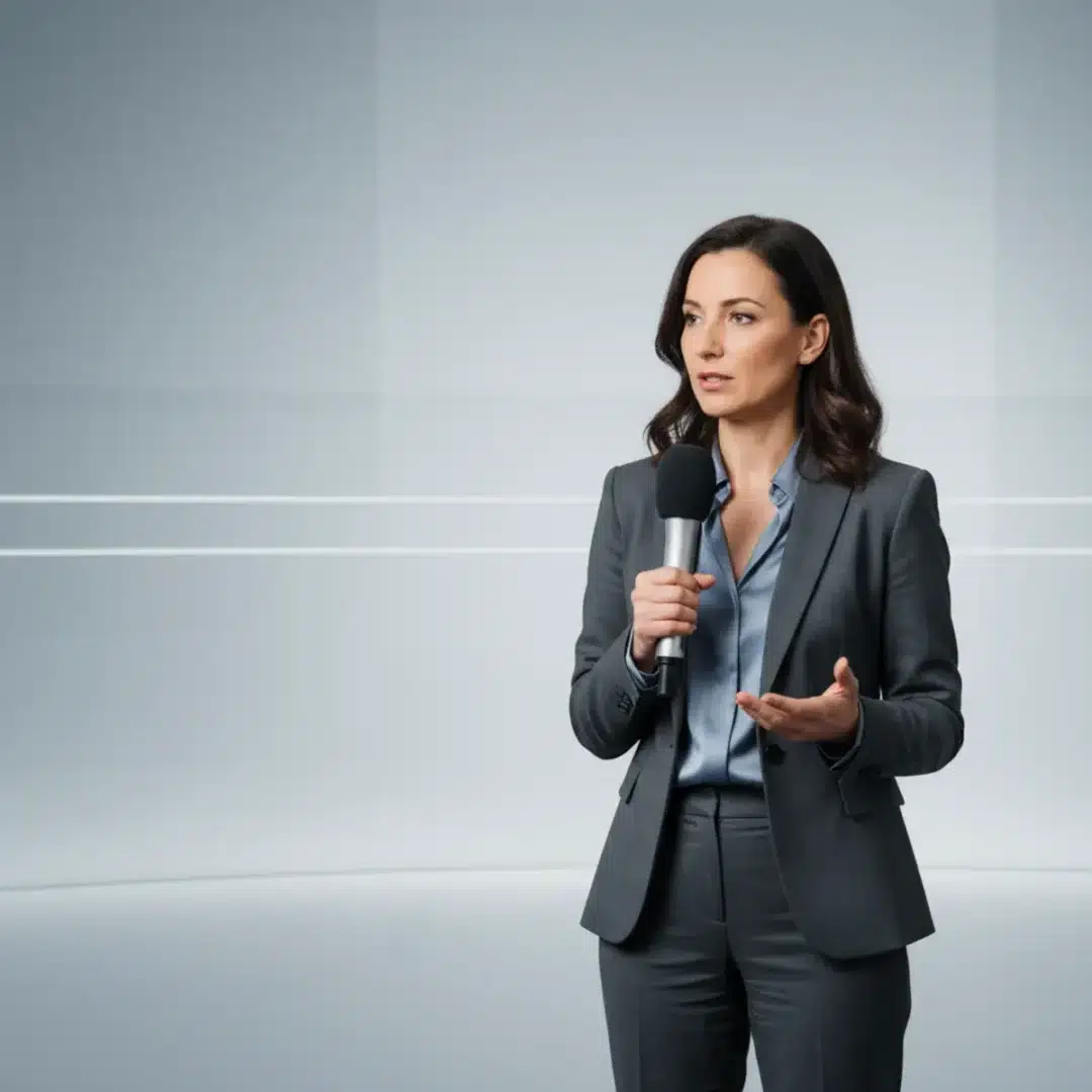 Szerkesztőségi fotó, amely természetesen ábrázolja Csuhaj Ildikó újságírói tevékenységét és közéleti szerepét