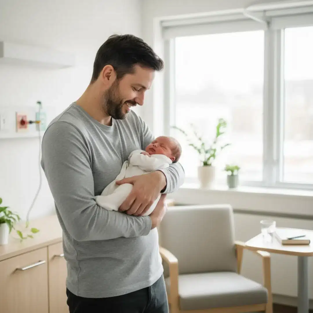 Szerkesztőségi fotó, amely semlegesen ábrázolja Fejes Tamás kislányának születését