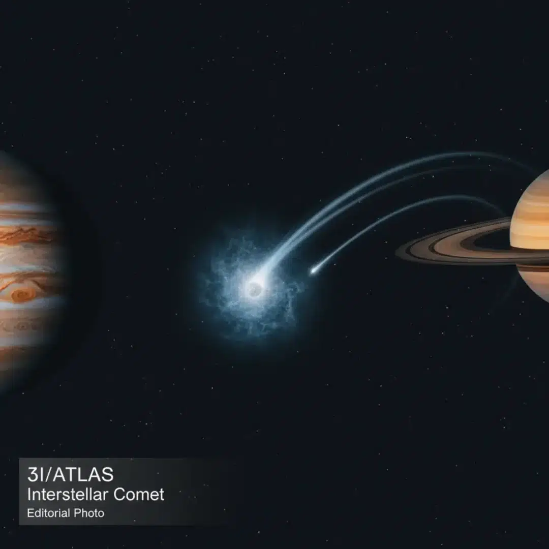 Szerkesztőségi fotó, amely semlegesen ábrázolja a 3I/ATLAS csillagközi üstökösét