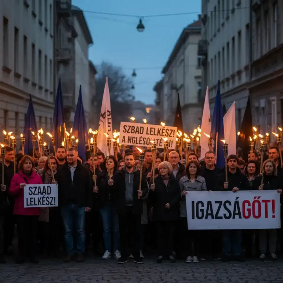 Szerkesztőségi fotó, amely semlegesen ábrázolja Iványi Gábor melletti szolidaritási tüntetést a Dankó utcában