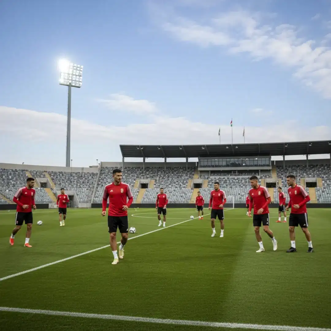 Szerkesztőségi fotó, amely semlegesen ábrázolja a magyar labdarúgó-válogatottat a jereváni vb-selejtező előtt