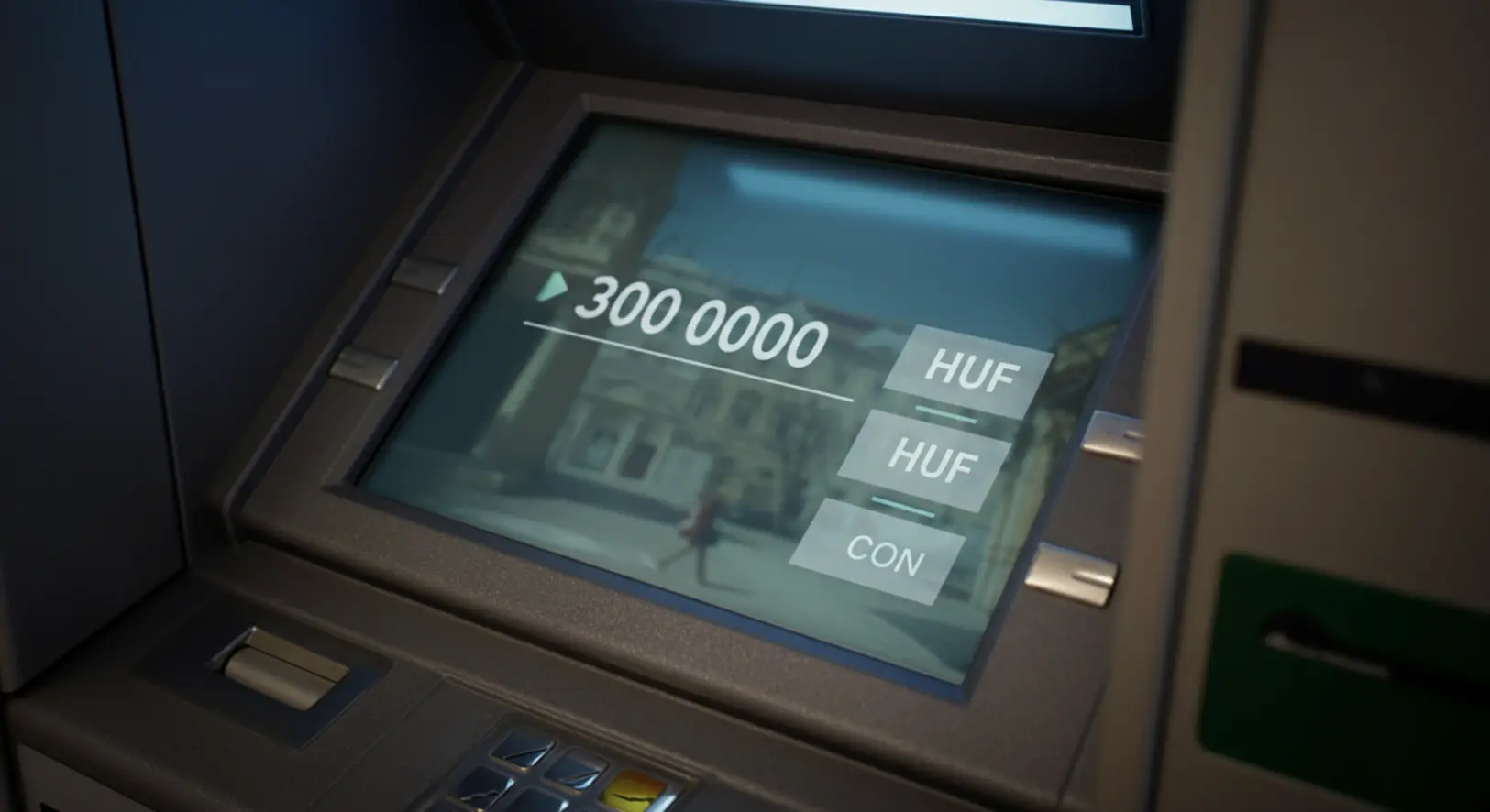 Bankautomata képernyője készpénzfelvétel közben, 300 ezer forintos limit emeléssel