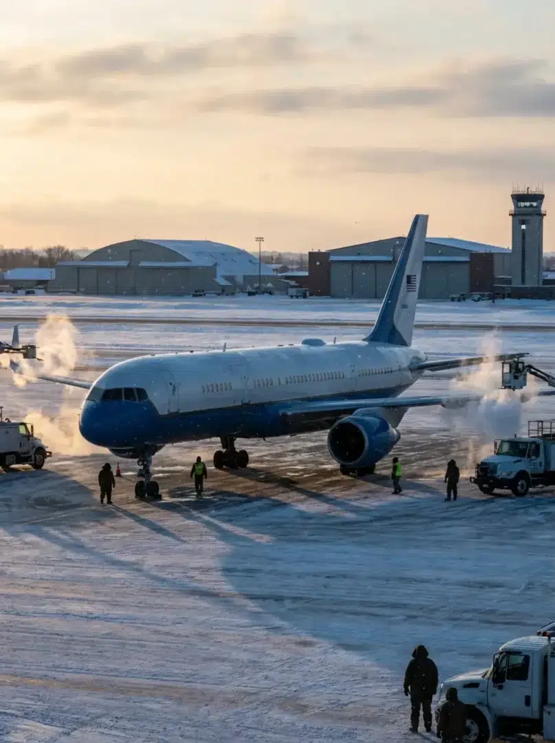 Kormányzati repülőgép a kifutópályán hajnalban, indulás előtt