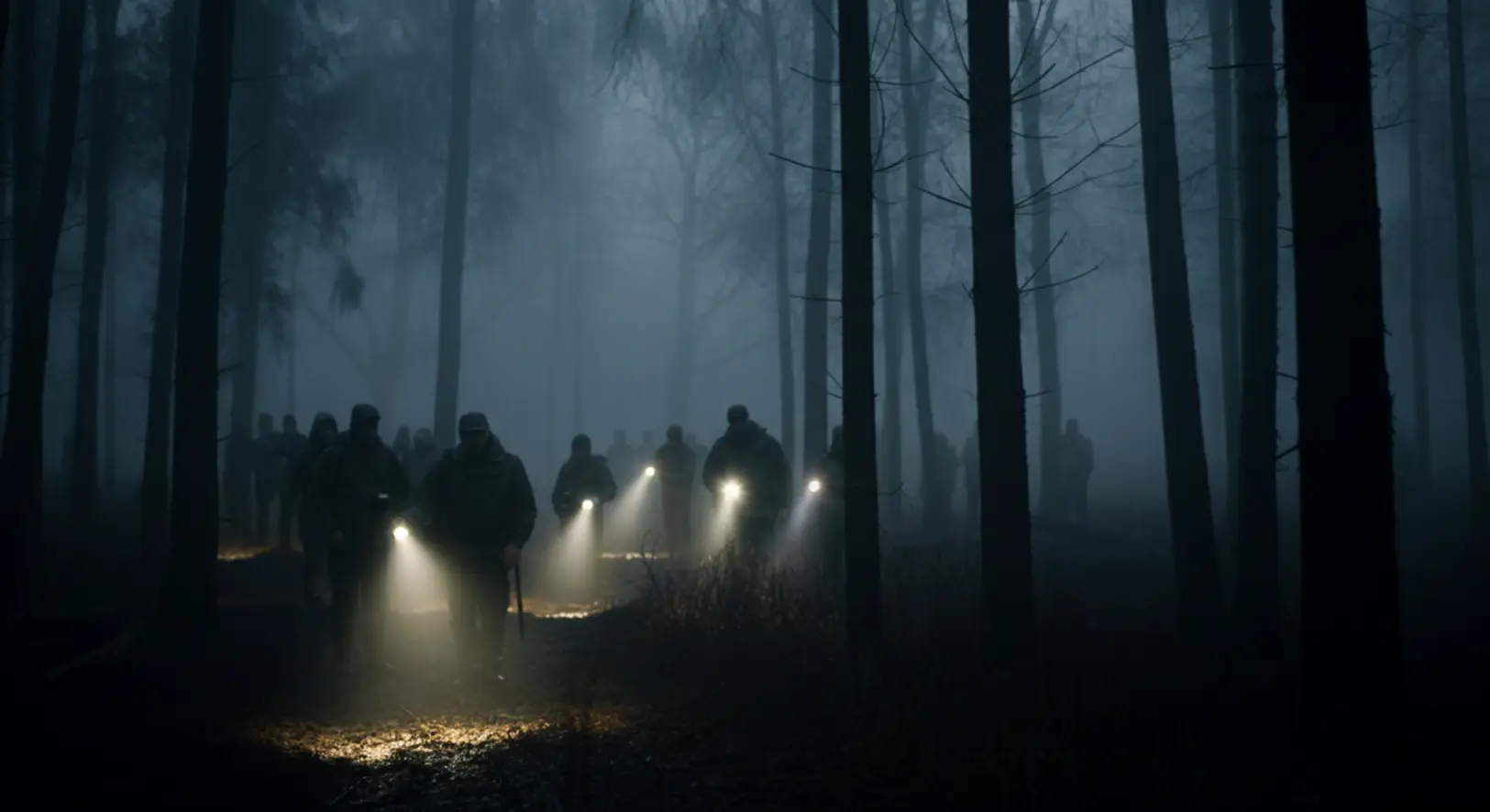 Önkéntesekből és rendőrökből álló kutatócsapat keresi az eltűnt Huszár Norbert Tamást egy hideg, téli erdőben.