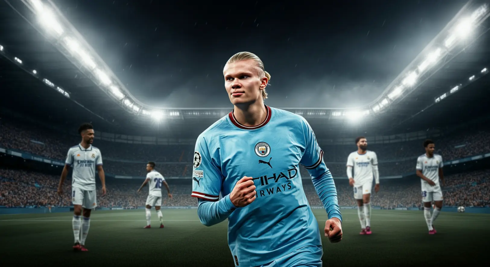 Erling Haaland ünnepli a győztes gólt a Real Madrid ellen a Bernabéuban