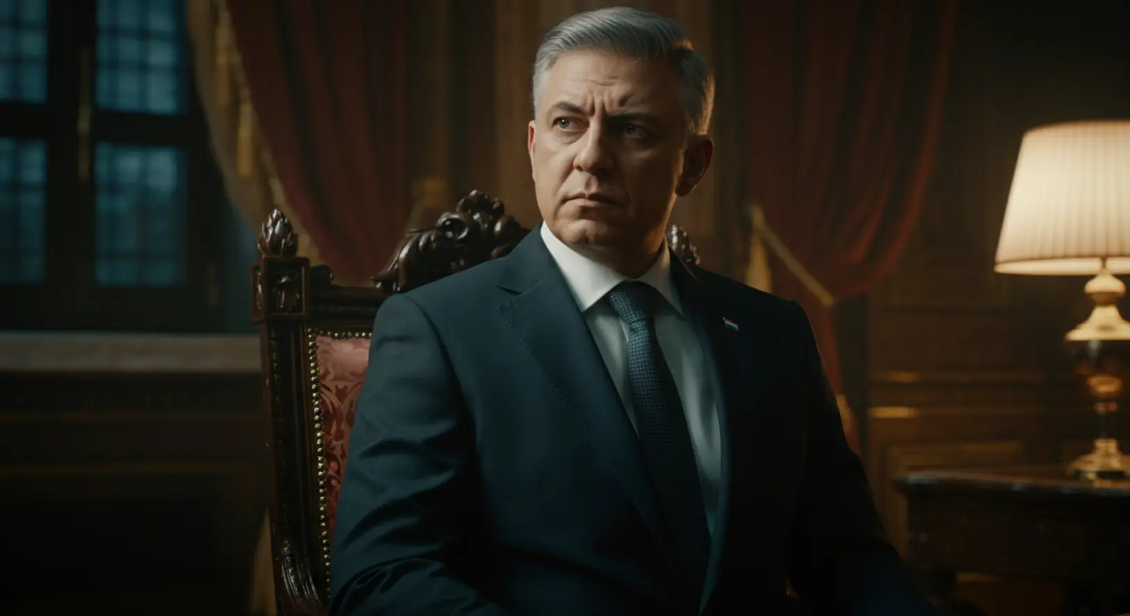 Sulyok Tamás köztársasági elnök komoly arccal a Sándor-palotában