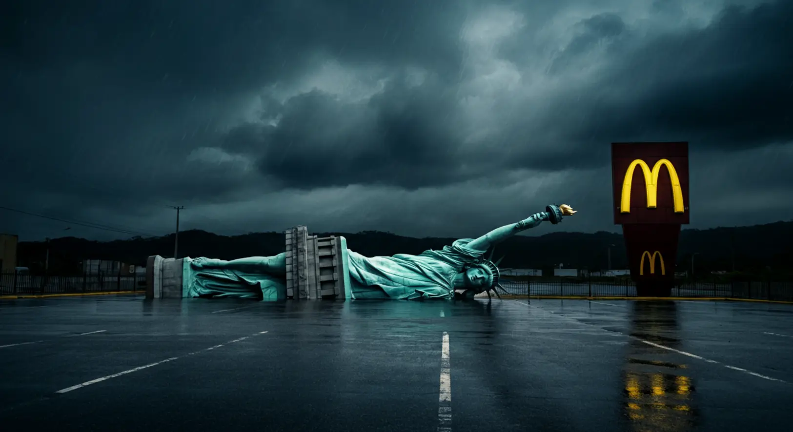 A brazil Guaíba városában a vihar ledöntötte a Szabadság-szobor másolatát egy parkolóban.